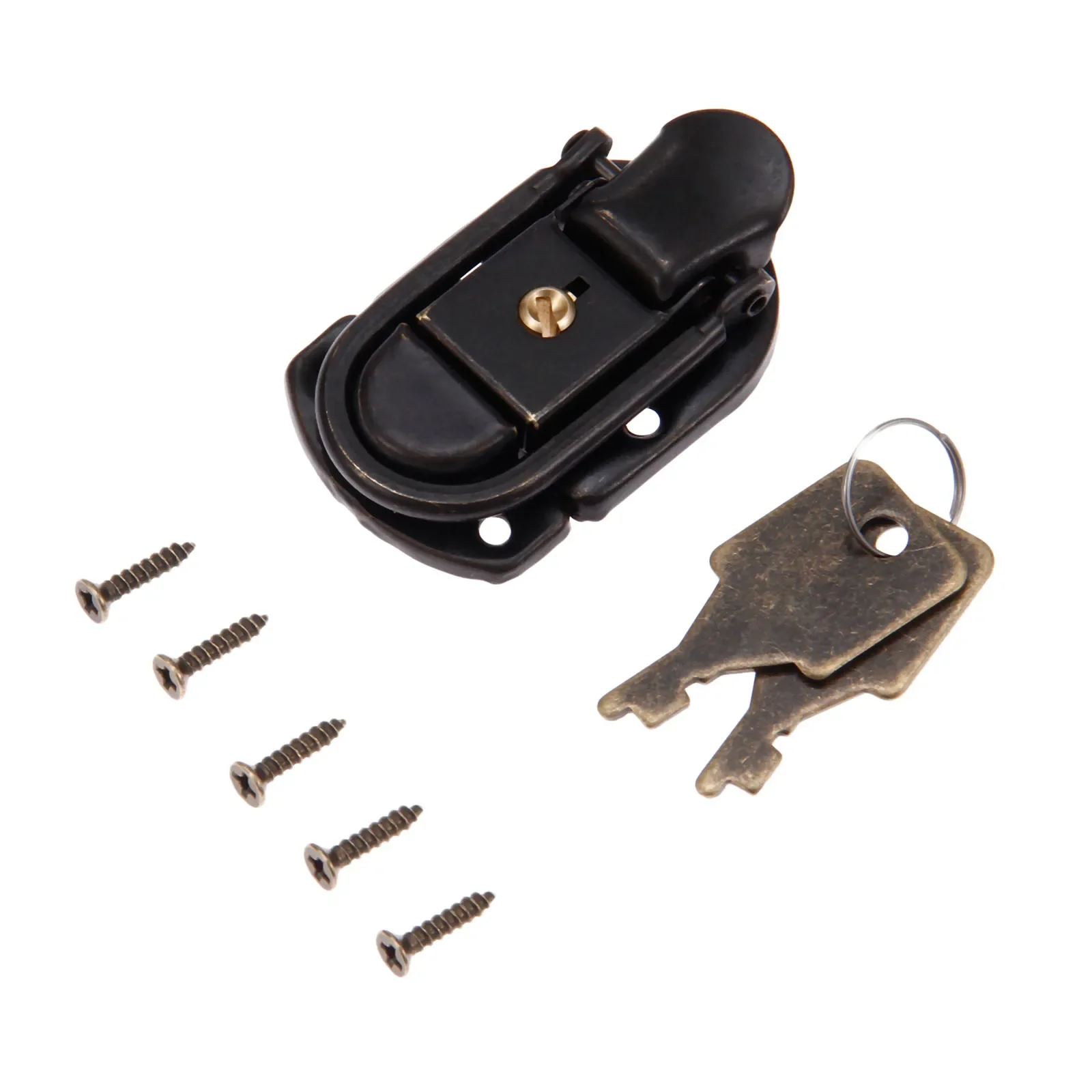 1pc Box Toggle Latch Lock+Key Antique Bronze Zinc Alloy Clasp Bag Buckle Vintage Wooden Jewelry Wine Gift Case Decor 58mm*34mm