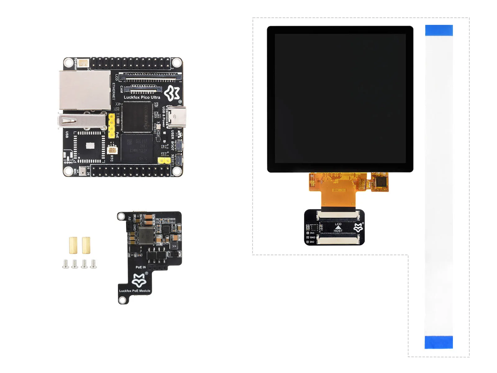 

Luckfox Pico Ultra LCD Kit C,PoE,With 480x480 Touch Display,Luckfox Pico Ultra RV1106 Linux Micro Development Board,Not Wireless