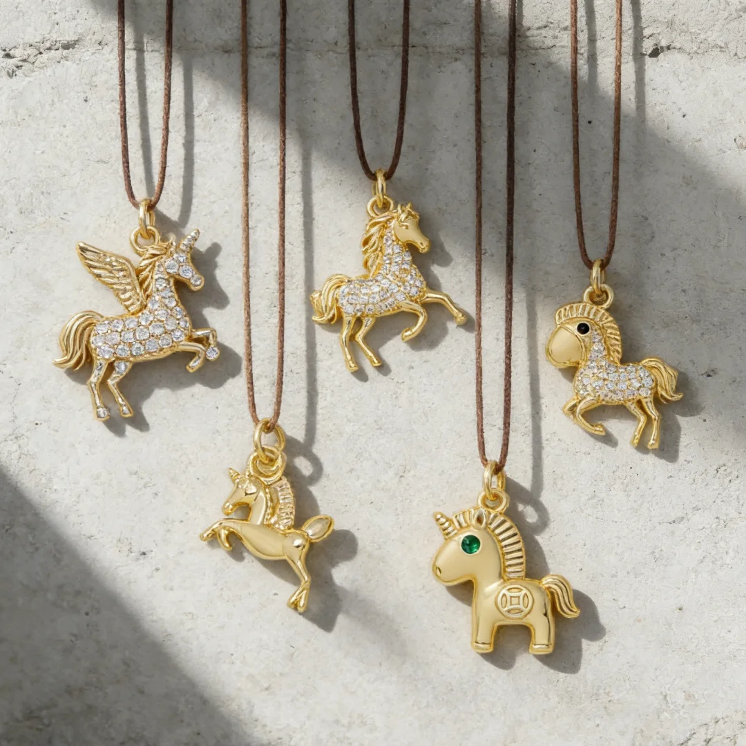 

5 шт. подвесок из латуни с кубическим цирконием, сверкающие подвески в виде лошади, единорога, Пегаса, для самостоятельного изготовления украшений, для ожерелий, браслетов, аксессуаров