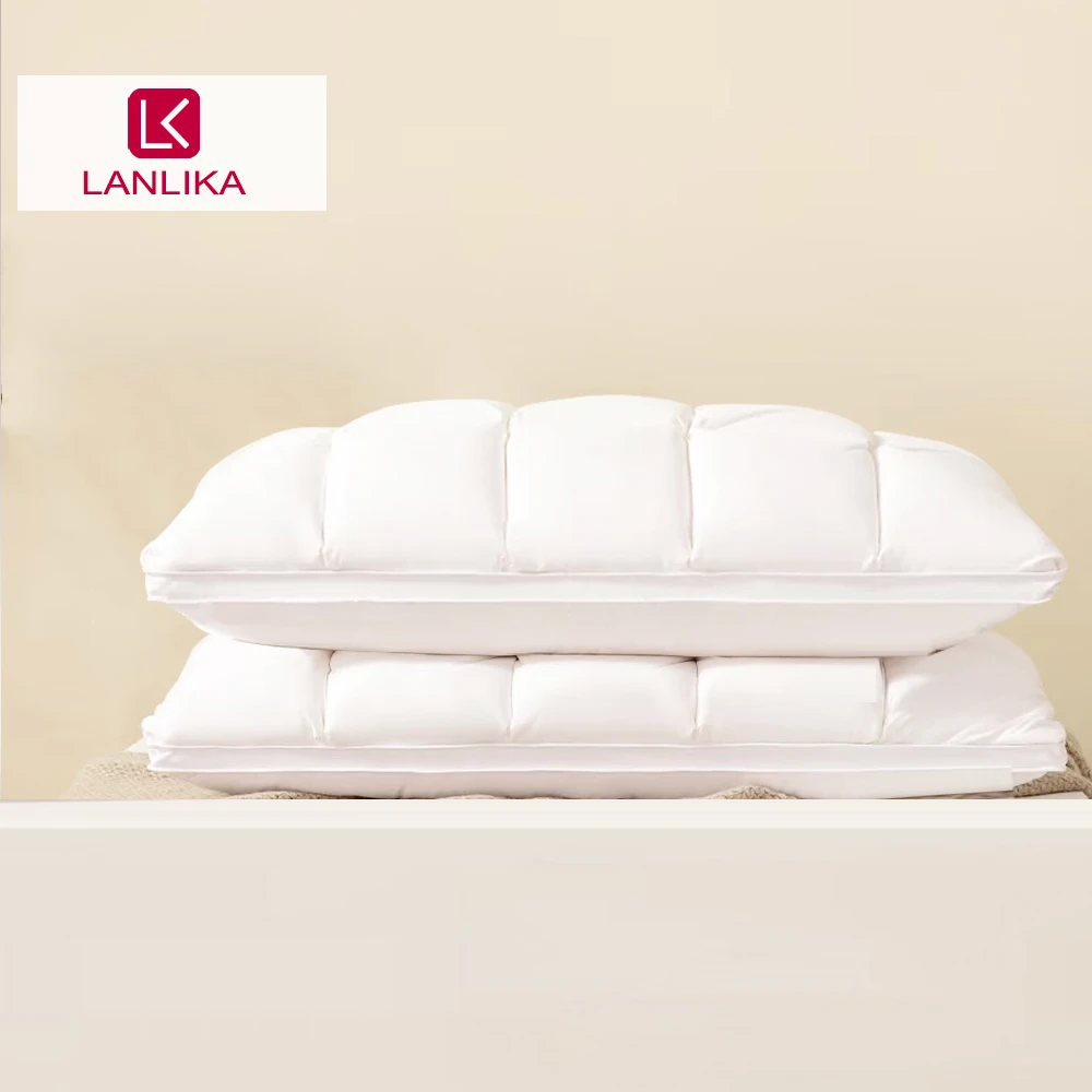 Lanlika Winter Women Premium 100% Goose Down Pillow New Craft Neck Pillow 3D Style Rectangle Ultra Soft Noiseless Cotton Shell