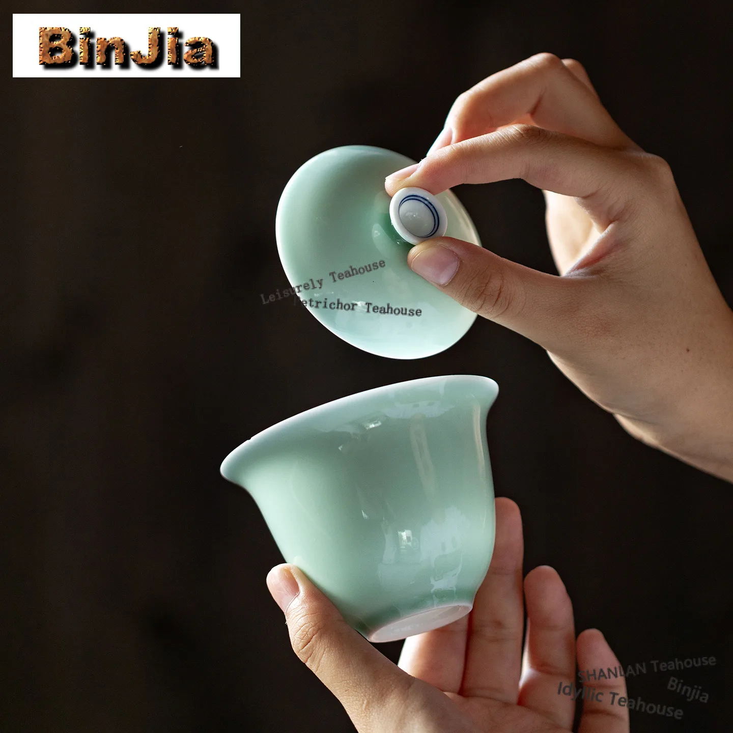 130ml Bean Green Glaze Double Line Gaiwan Aesthetic Tea Tureen Tea Bowl with Lid Kit Tea Making Cover Bowl Tea Services Craft