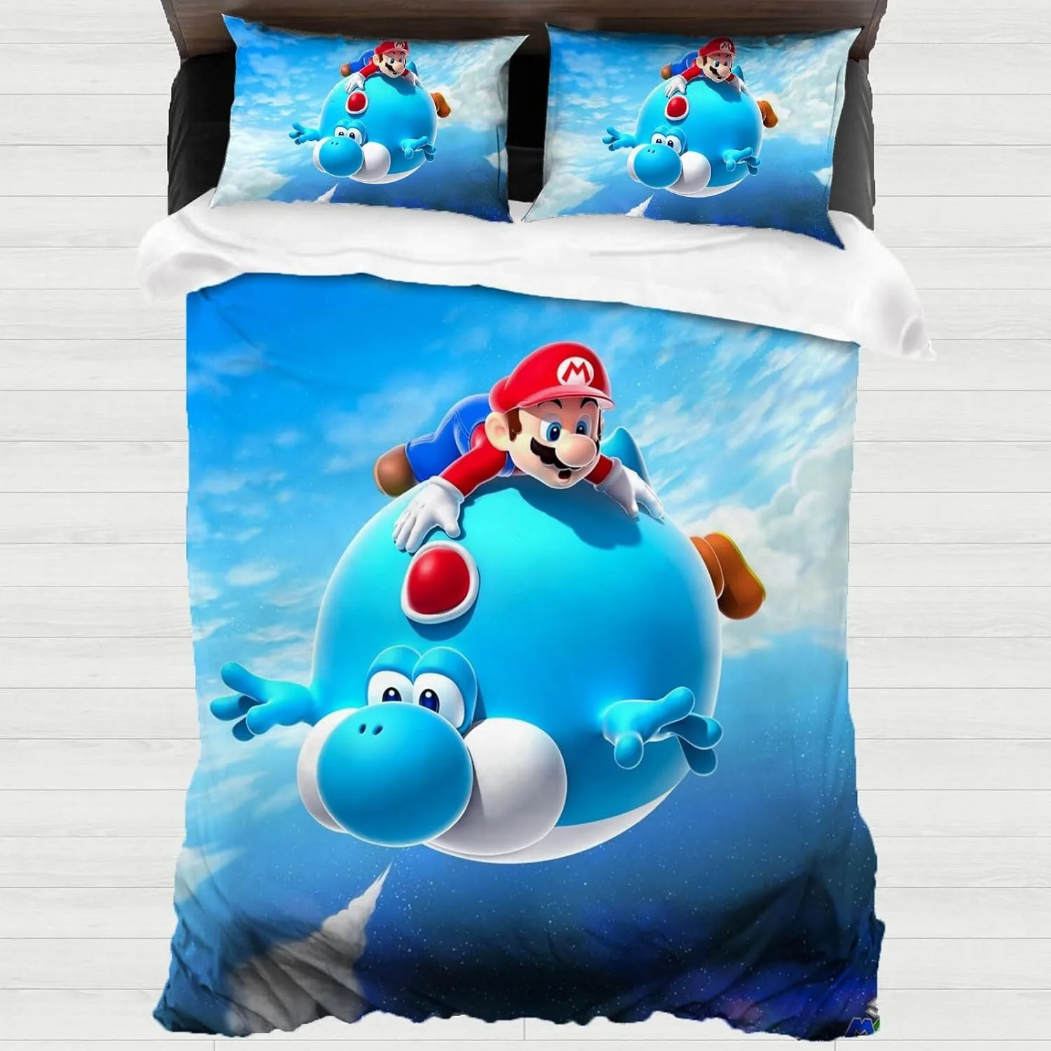 Children's Bed Linen,Yoshi’s Island Bedding Set with Pillowcase,Game M-Mario Bed Linen,3D Super-Mario Print Girls Boys Bedding