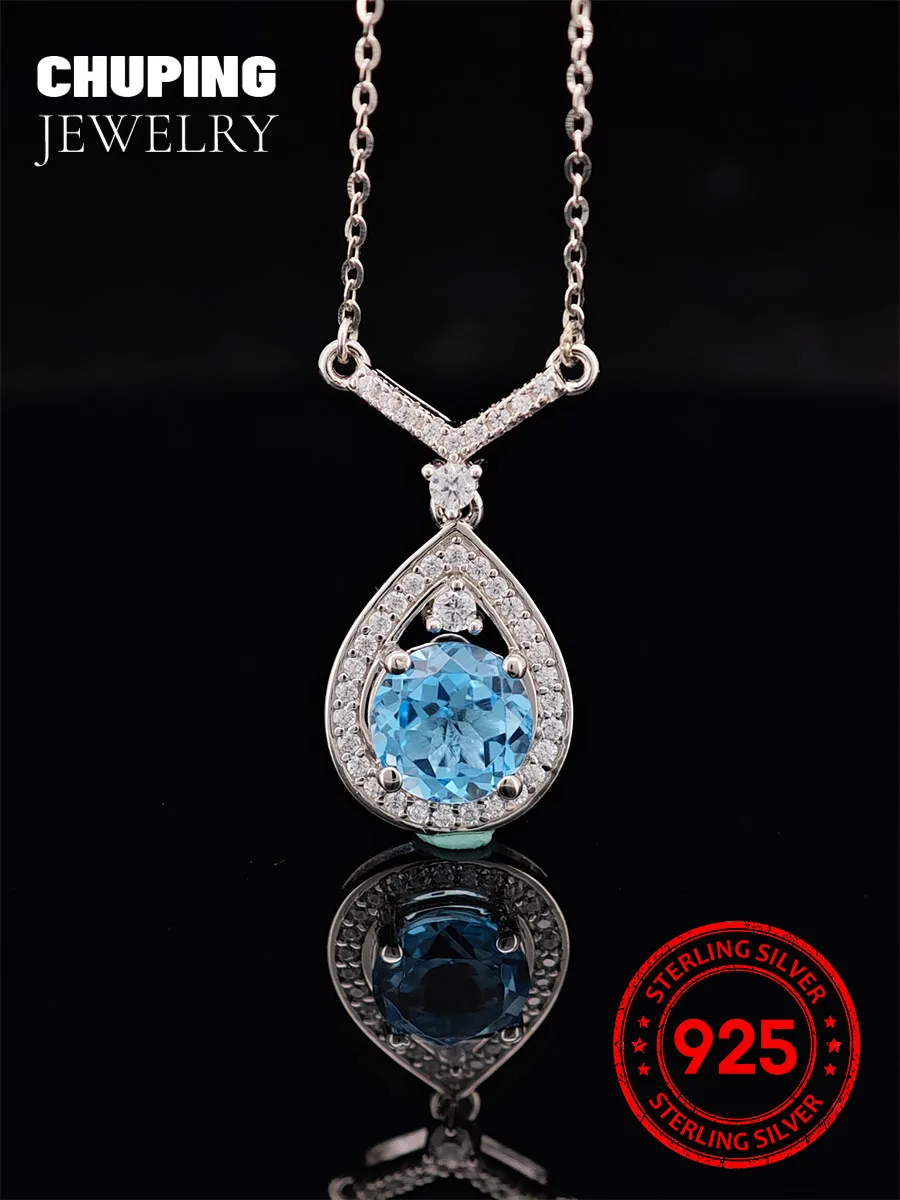 

Chu Ping Fine Jewelry Natural Topaz Round Cut 7mm S925 Silver Necklace for Women Valentine's Day Birthday Gift Exquisite Shining