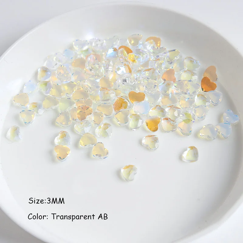 Best Selling 3mm Clear New Heart-Shaped Nail Art Rhinestones 10 Colors Fancy Crystal Stone 30Pcs / 100Pcs DIY Nail Ornaments