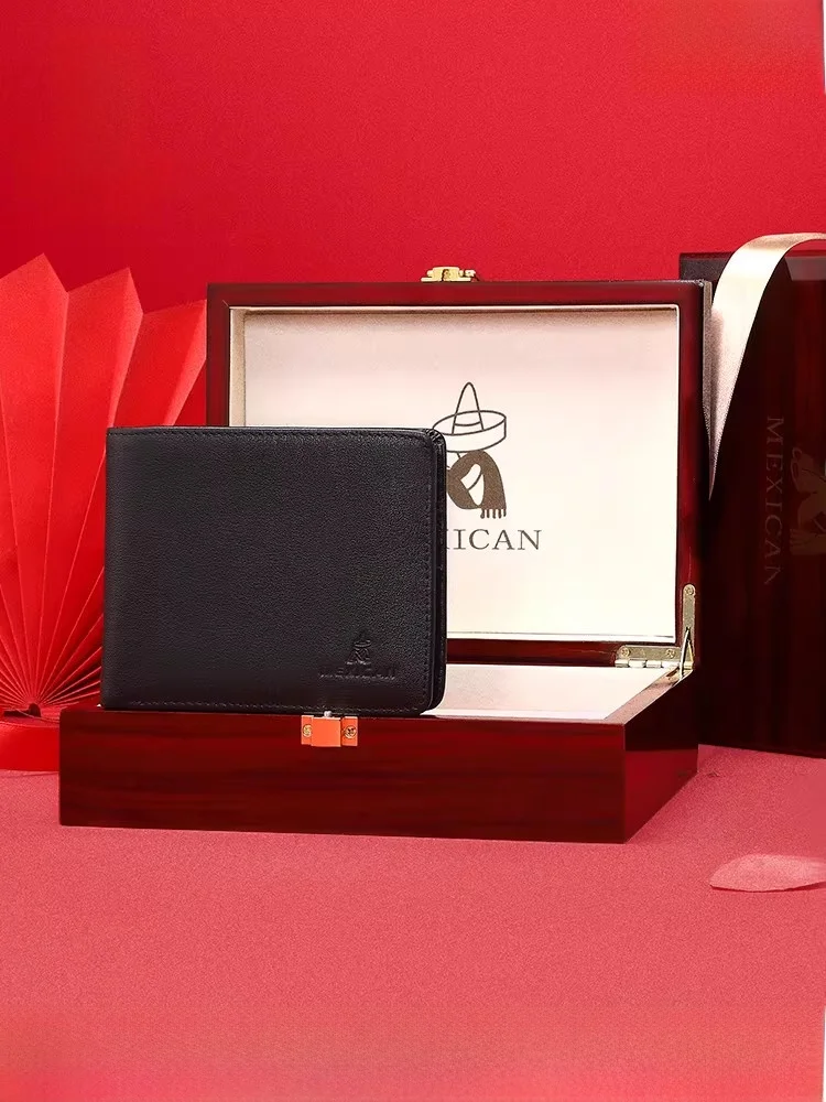 wooden-gift-box-short-leather-wallet-for-men-genuine-calfskin-bifold-business-card-holder-pure-color-horizontal-pattern