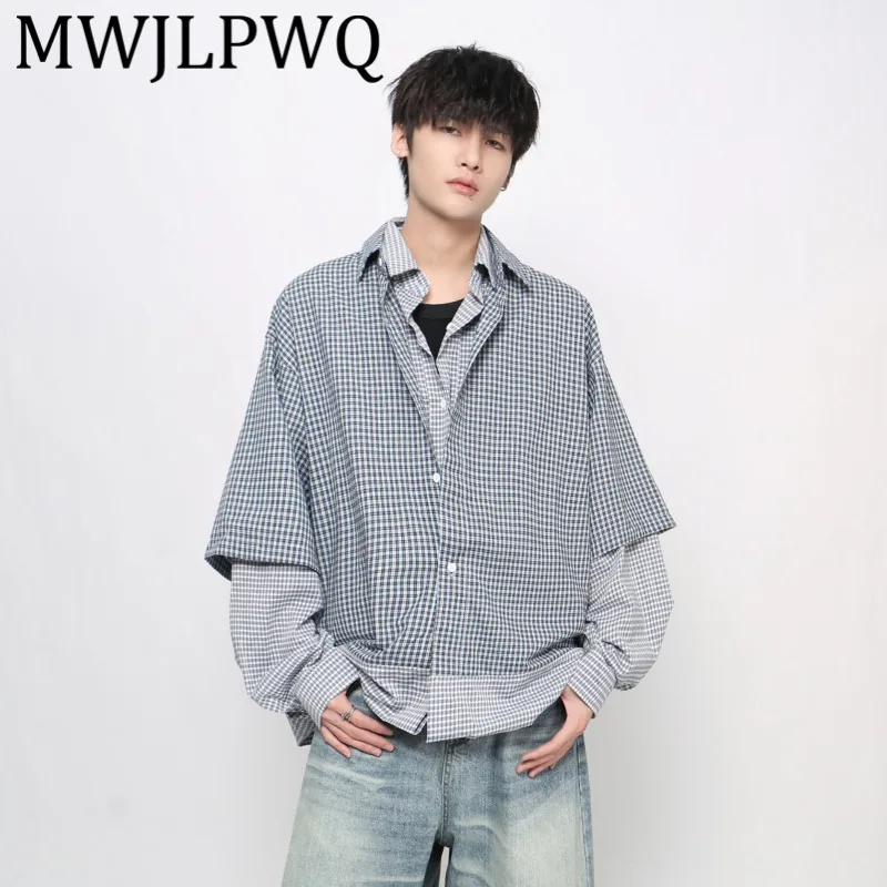 

MWJLPWQ Американский уличный дизайн, искусственные двухсекционные клетчатые рубашки, мужские осенние новые повседневные свободные куртки с длинными рукавами, модные 21131