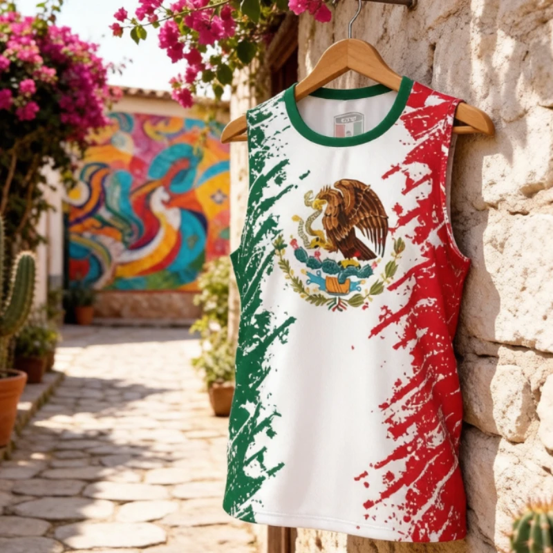 

Summer Family Match Basketball Sports Mexican Flag Running Fitness Multi Functional Jersey Sleeveless Round Neck Tank Top