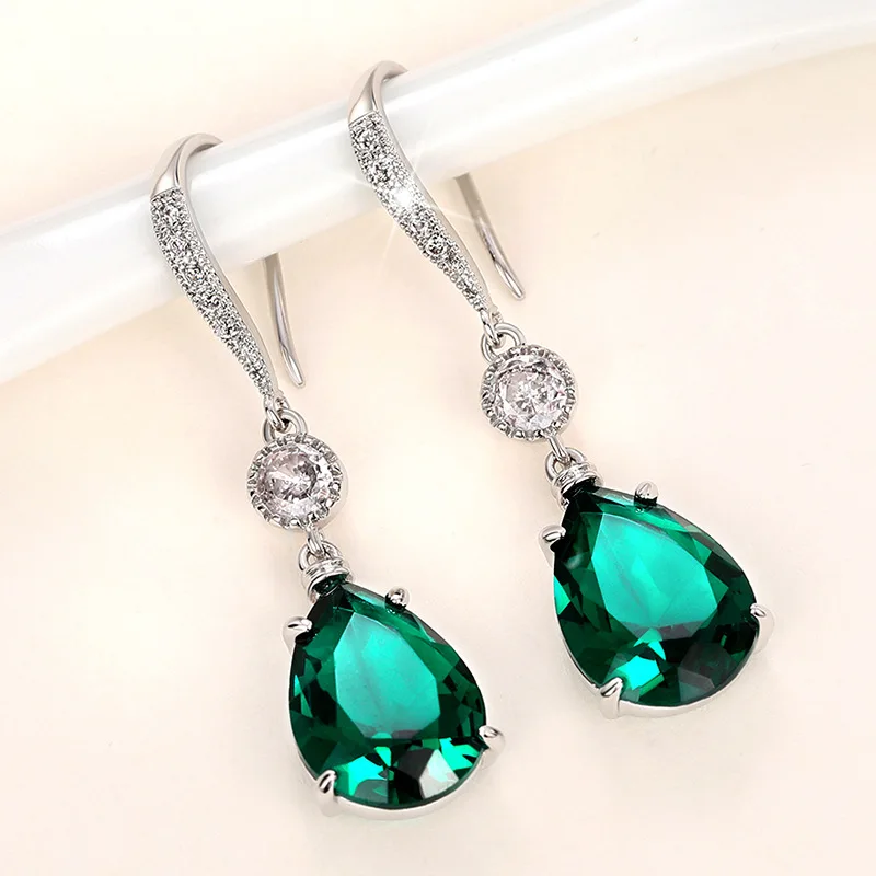 Simple Anti Emerald Water Drop Earrings Charm Women 925 Sterling Silver Fine Jewelry Prevent Allergy Party Accessories Gifts