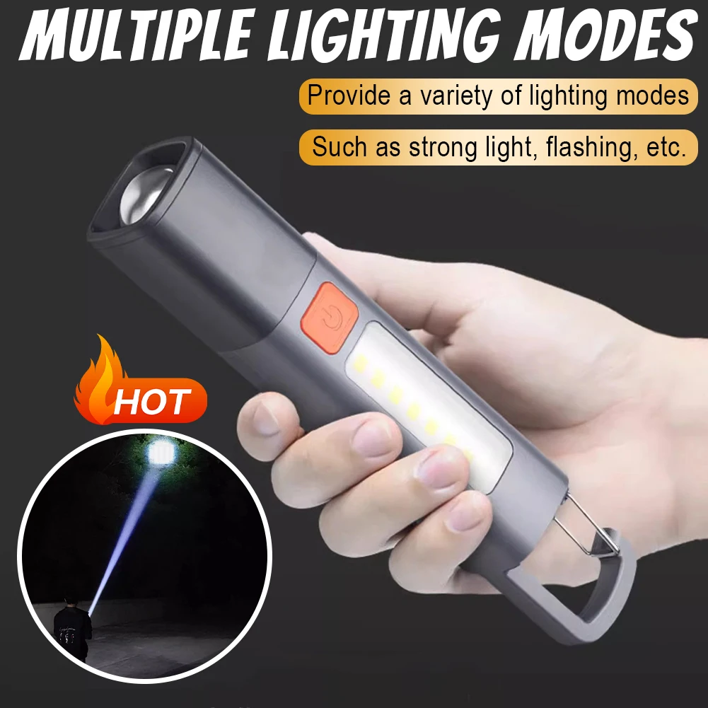 Mini Portable LED Torch USB Charging Camping Powerful Flashlight 800mAh Ultra Bright LED Torch 300LM for Outdoor Emergency Light