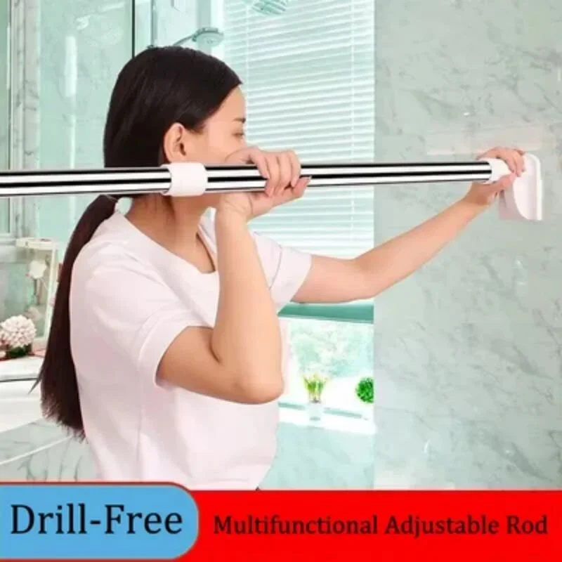 Drill-Free Adjustable Rod Hanger Telescopic Rod No-Punch Adjustable Shower Curtain Rod Stainless Steel Simple Support Rod