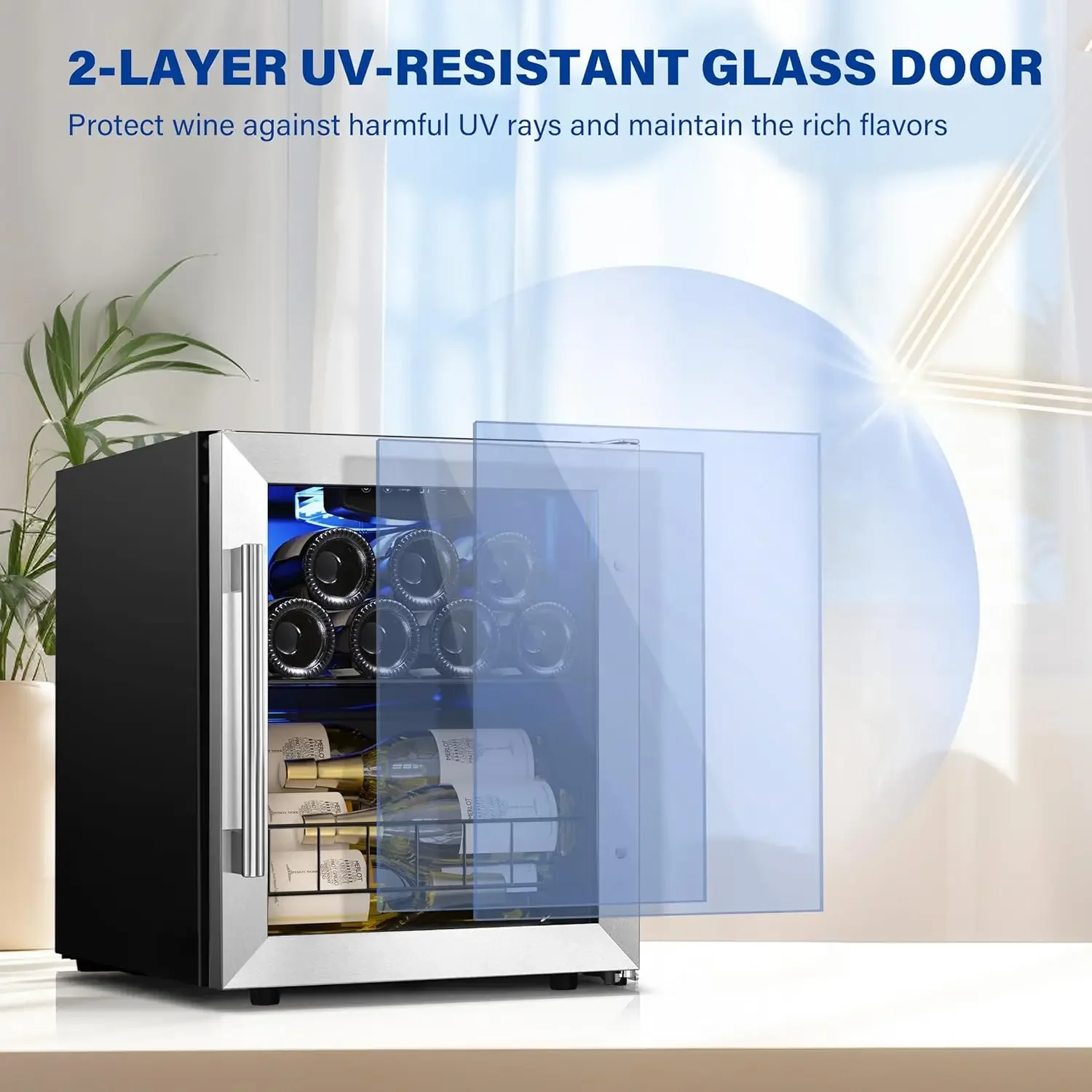 Wine Fridge, 12 Bottle Small Wine Cooler 38-65℉ Free Standing Counter Top w/Digital Temp Control and Anti-U V Glass Door for Cha