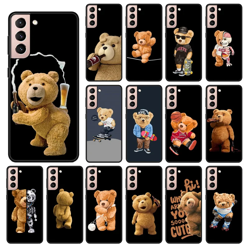 Phone Case for Samsung S24 S23 S22 S21 S20 Ultra S20 S22 S21 S10E S20 FE S24 Plus Cartoon Teddy Bear Beer Phone Capa