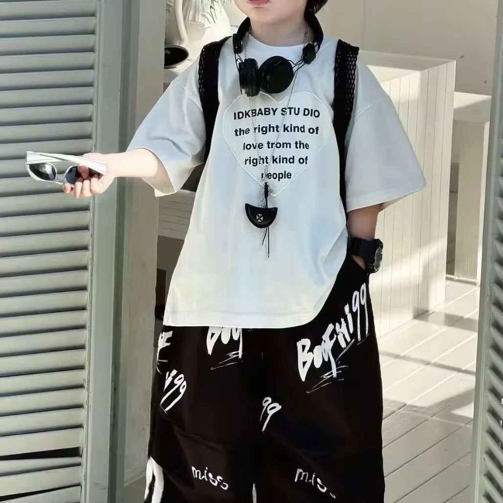 

Boys' Summer Set Fashion 2026 New Children's Printed Short sleeved T-shirt+Casual Pants Two piece Set