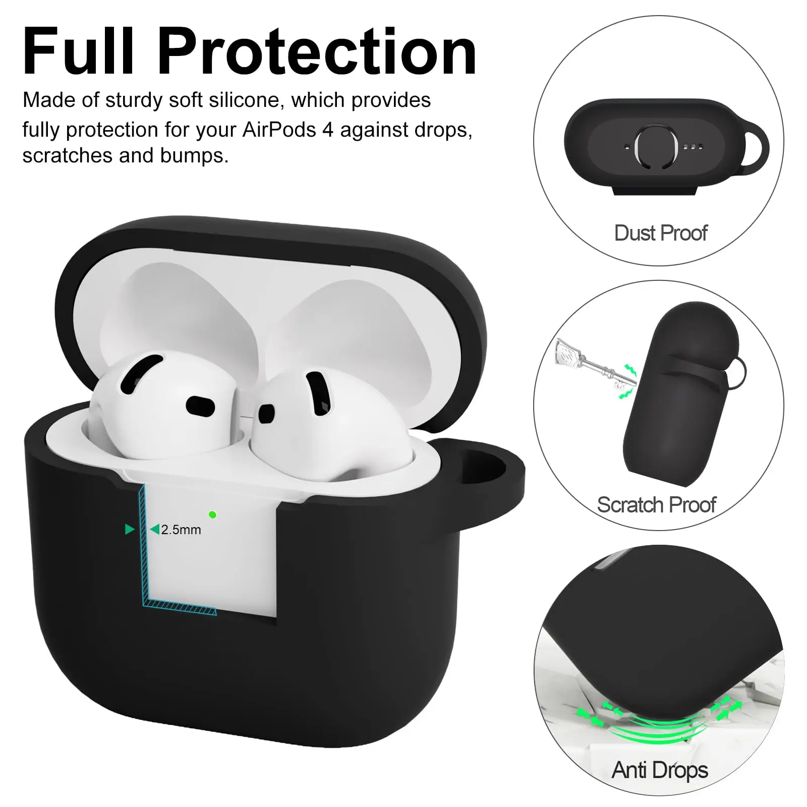 Juste de protection en silicone avec kit de nettoyage, peau douce, porte-clés, 4e étui, AirPods, 2024