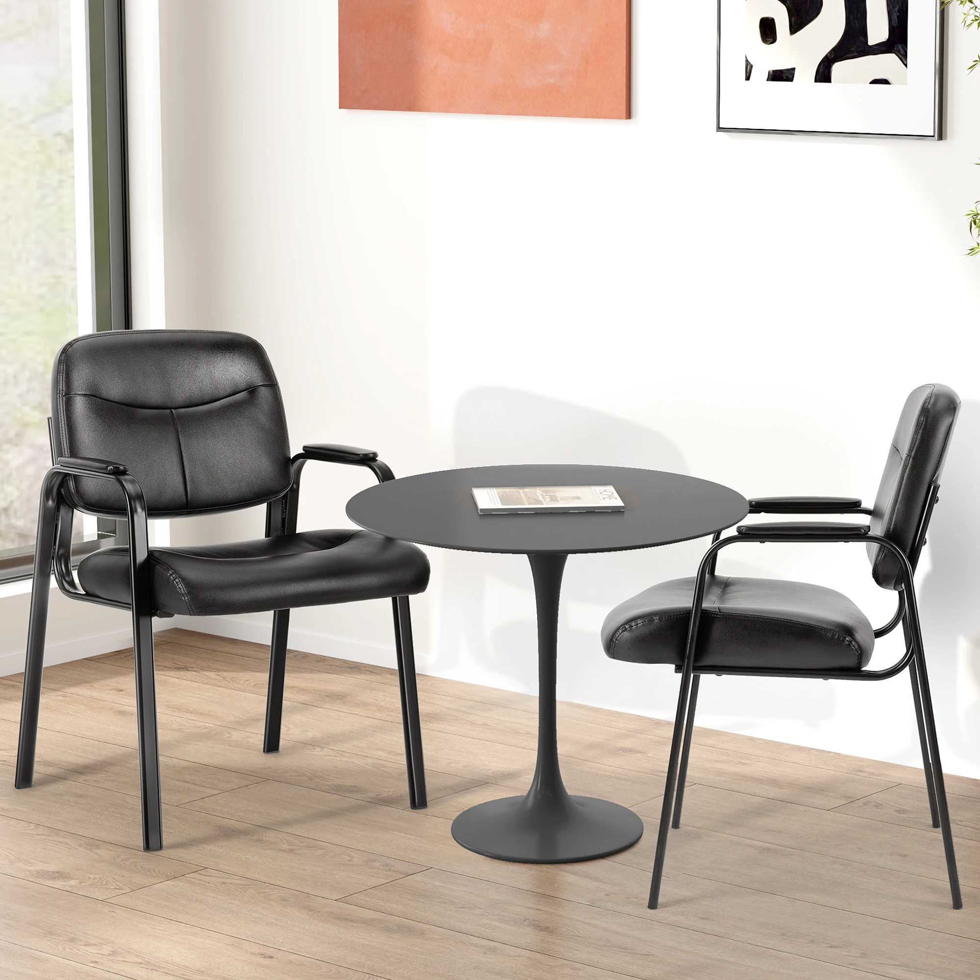 

JHK Стул для комнаты ожидания из искусственной кожи, удобные стулья для гостей с мягкими подлокотниками для приема, офисный стол для конференций, мебель для дома