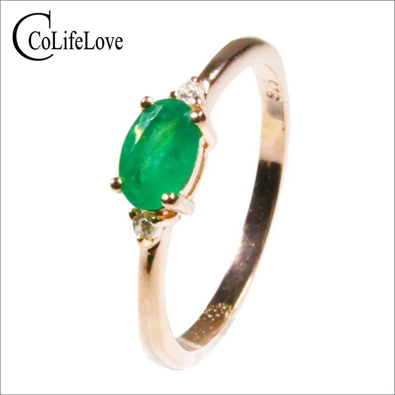 

CoLife Jewelry 925 Silver Gemstone Ring for Engagement 4*6mm Real Natural Emerald Ring Genuine Silver Emerald Jewelry