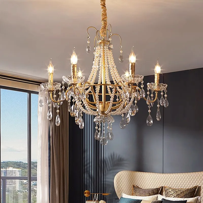 French crystal living room chandelier American medieval retro restaurant bedroom light high-rise empty hotel new light luxury