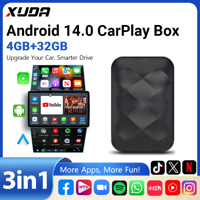 XUDA XUDA 2026 New Android14 /Wireless CarPlay/ Android Auto 3in1 Car AI box 2+16/4+32GB built-in large number of APPs Video playback - Aliexpress Deal
