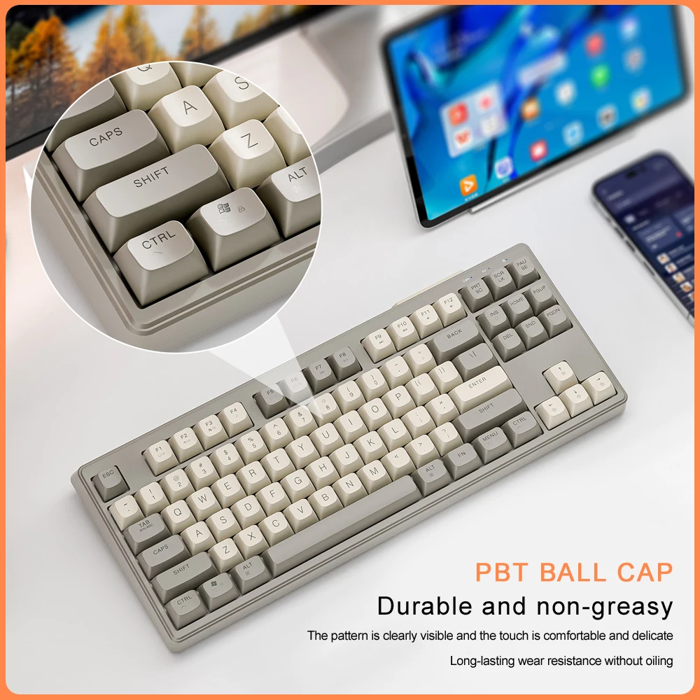 Imagem -03 - Teclado de Escritório para Jogos com Conexão de Modo Duplo 87 Teclas 2.4g sem Fiobluetooth 5.0 com Tampa Esférica Pbt Luz de Cor Misturada de Arco-íris