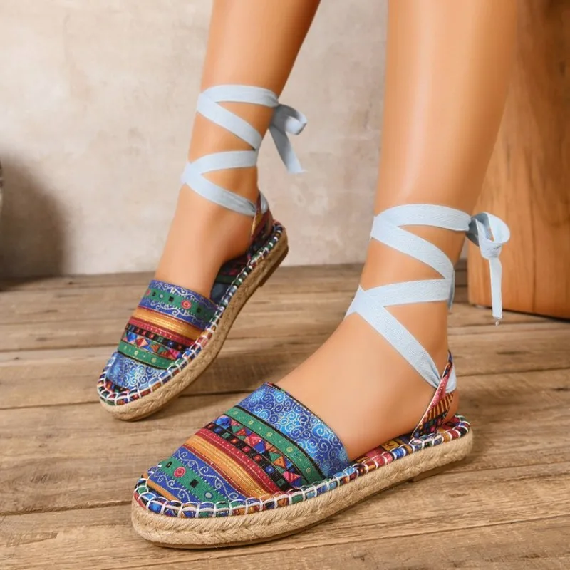 

2026 Comfy Walk Big Size 43 Summer Bohemian Platform Espadrilles Sandals Women Ankle Strap Sandals High Heels Wedges Shoes Woman