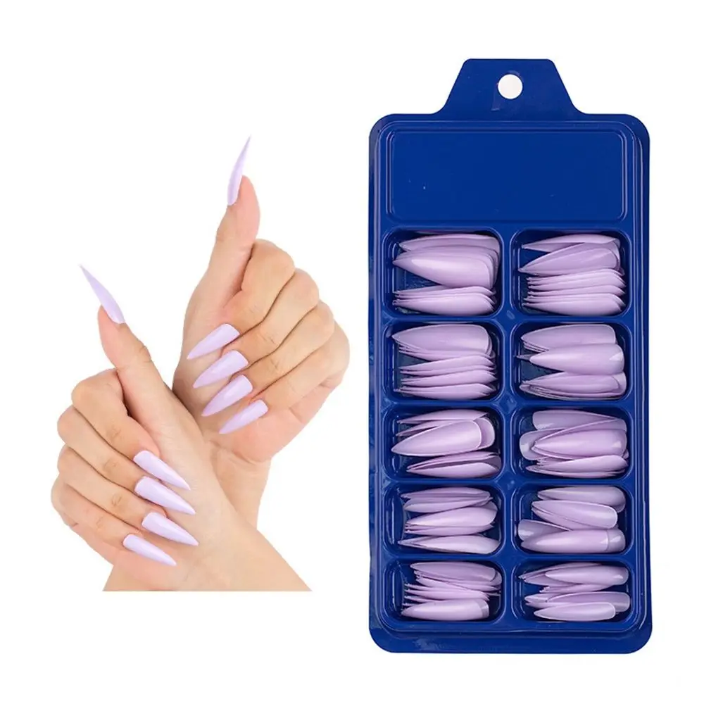 100 PCS/Box Solid Colour False Nail Tips Fake Nails Art Long Stiletto Acrylic Manicure DIY Tools Full Style 20Colors_voghion.com