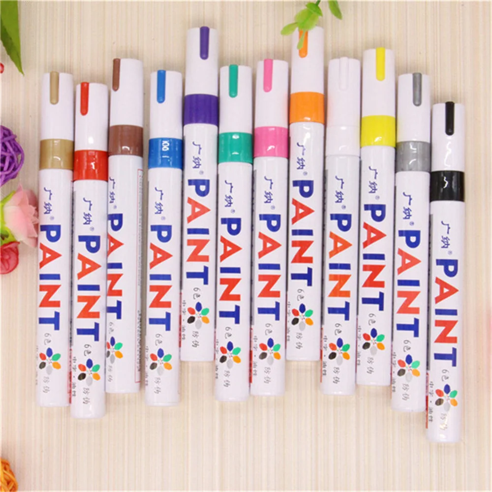 12pcs Set Waterproof Permanent Paint Marker Car Tyre Tires Tread CD Mark Pen Artist Graffiti School Office Supply Stationery