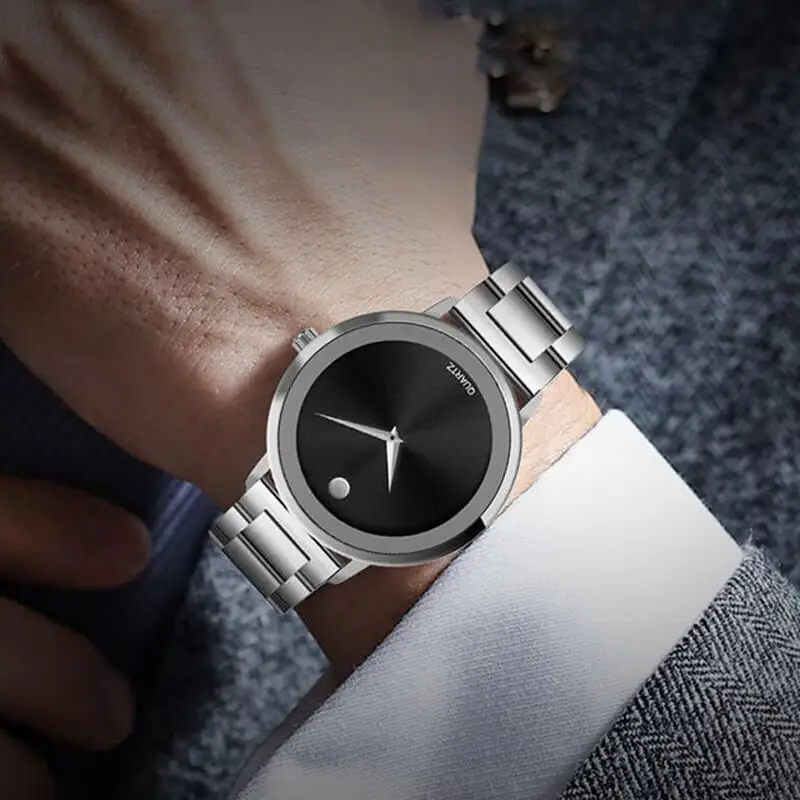 ساعات HUMPBUCK من الفولاذ المقاوم للصدأ للرجال كوارتز ساعة رجالية بسيطة مع قرص بسيط بدون أرقام