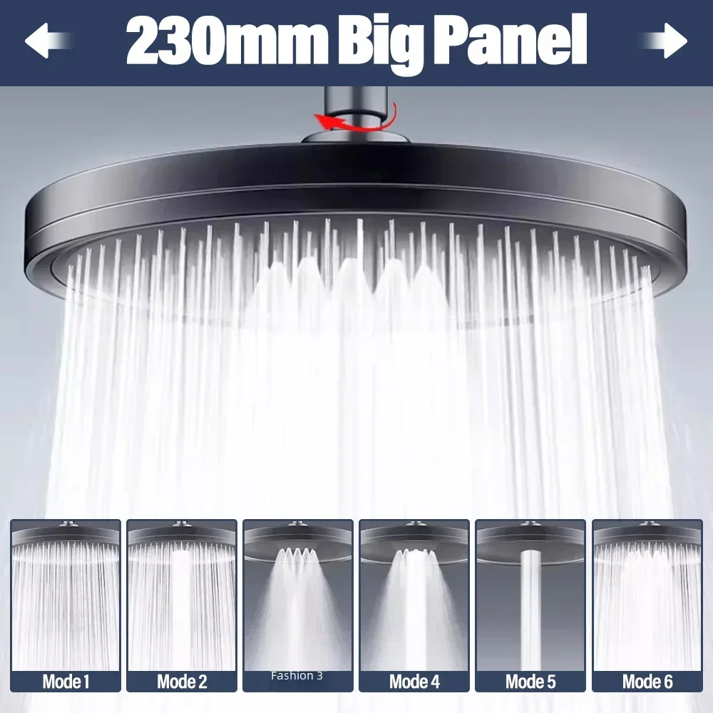 3PCS 6 Modes Rainfall Shower Head Bathroom High Pressure Top Rain Shower Heads Shower Faucet Accessories with Filter