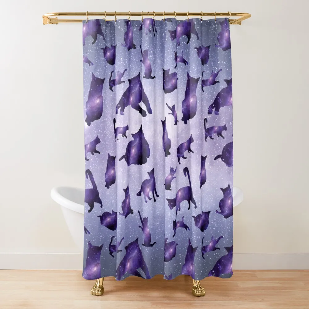 

Purple Space Cats Shower Curtain Cute Shower Bathroom Fabric Curtain