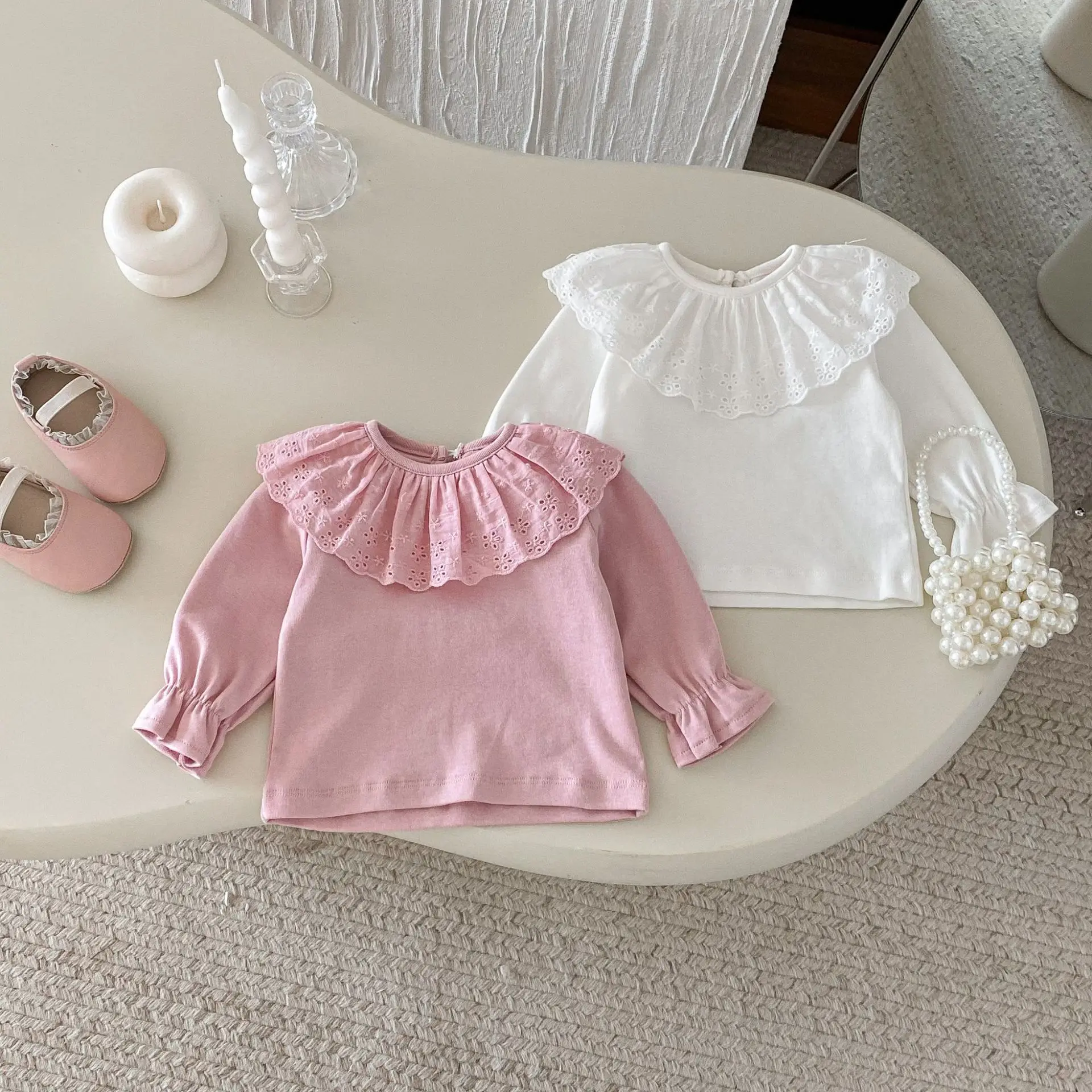 Image of 0-24m Baby Mädchen Rüschen Spitze Hemd Langarm Blusen Säugling Baby Tops Kinder Shirts Kleinkind Mädchen Kleidung für Frühling Herbst
