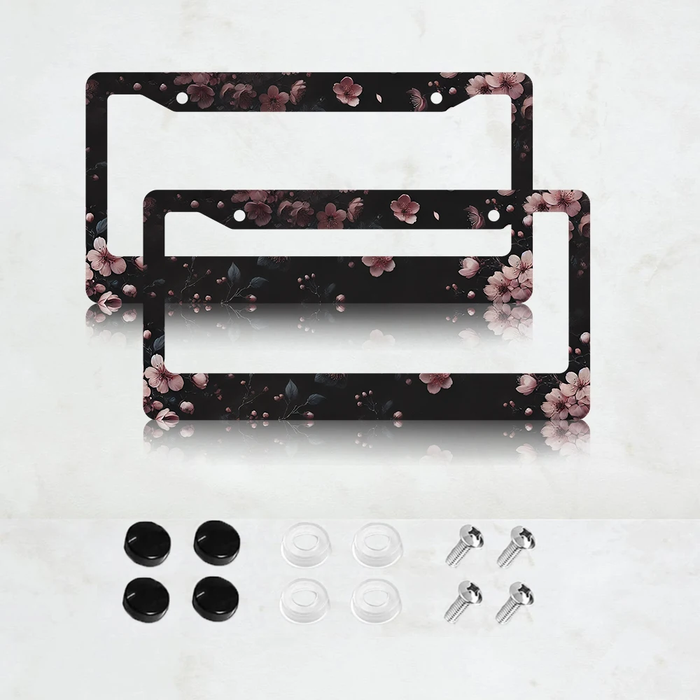 

2 шт. рамки для номерных знаков с цветами сакуры – автомобильные рамки для номерных знаков с цветочными узорами, 2 отверстия с винтами