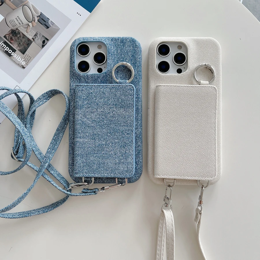 

Чехол для телефона с польским джинсовым принтом для iPhone 17, 16, 15, 14 Plus, 13, 12, 11 Pro Max, зеркало, фолио, карман для карт, плечевой ремень