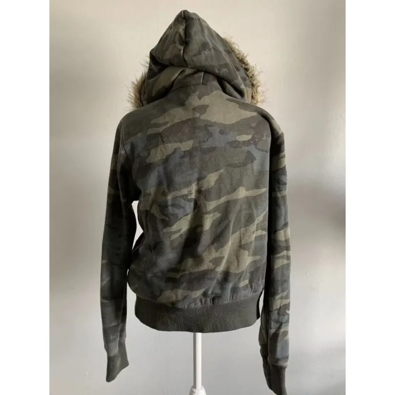 American vintage Harajuku Fox collar patchwork hoodies women's y2k camouflage zipper hoodie coats subculture slim hottie outwear