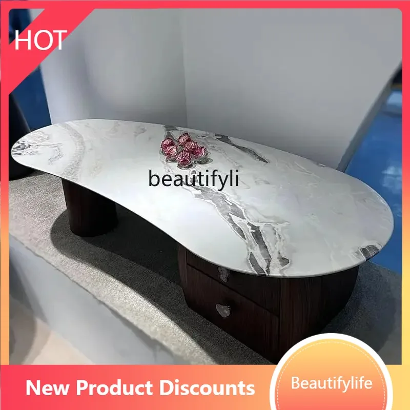 

A07 CCMarble luxury stone living room offee table light luxury high-end small apartment medium anient walnut