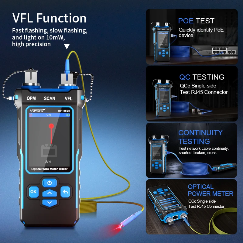 Imagem -05 - Noyafa-network Cabo Tester Opm Vfl Poe Display Lcd Digital Rastreador de Cabos Rj11 Rj45 Line Finder Ferramentas Nf8508