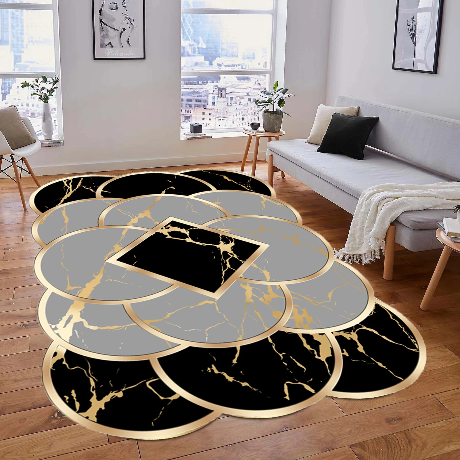 Irregular Gold Edge Carpets for Living Room Home Decoration Kids Bedroom Carpets Non-slip Large Size Area Rug Washable Floor Mat