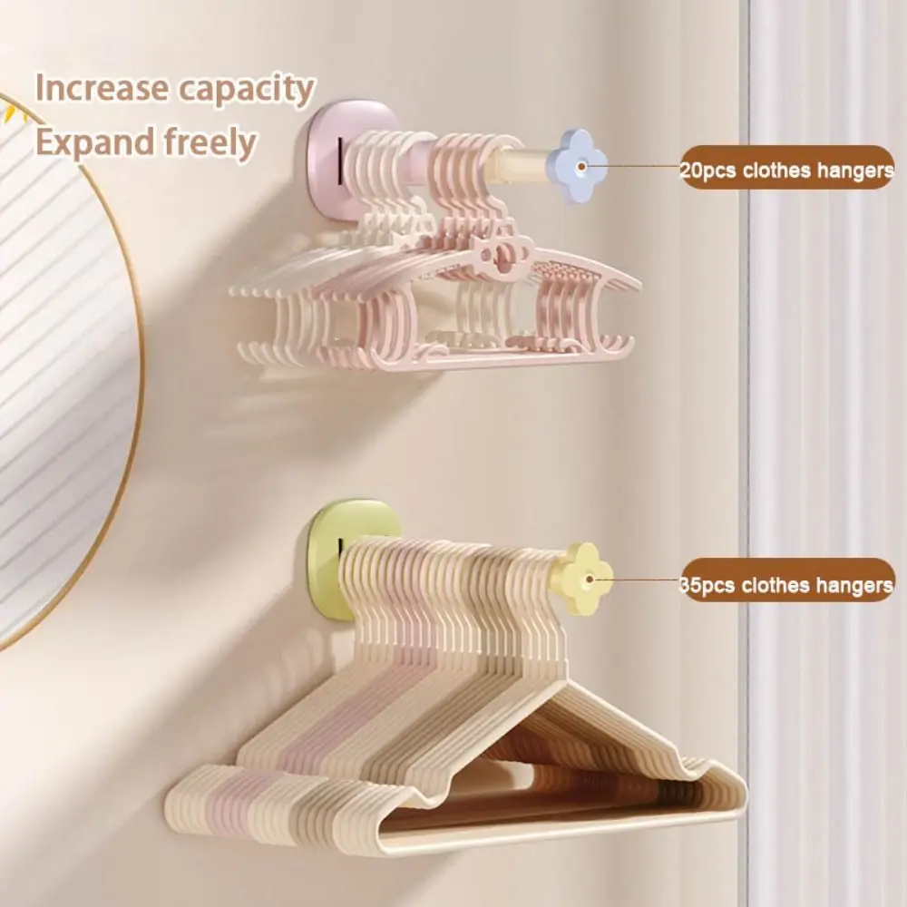 2Pcs Dopamine Hanger Storage Rack No Punch Expandable Clothes Hanger Storage Organizer Strong Load-bearing Capacity Save Space