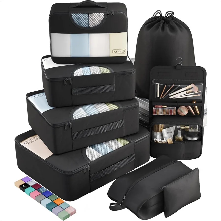 

10 Set 8 Set Packing Cubes for Travel entials Suitcase Organizer Bags in 4 Sizes CarryOn Lage Accories with Large Laundry Toile