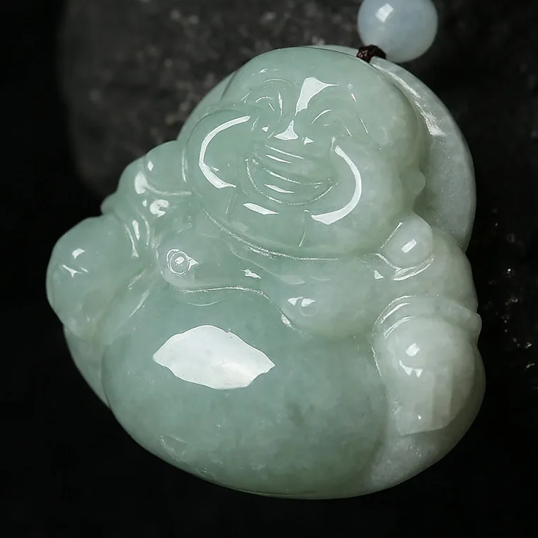 

Natural Myanmar jadeite handcarved smiley Buddha pendant simple retro pendant temperament jewellery fashion for women men