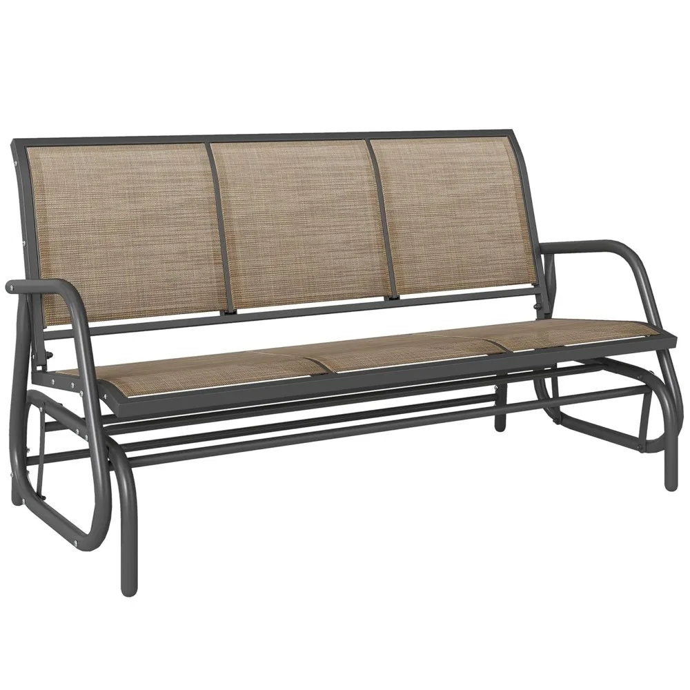 

3-Person Patio Glider Bench, Outdoor Porch Glider Swing with 3 Seats, Breathable Mesh Fabric, Customized