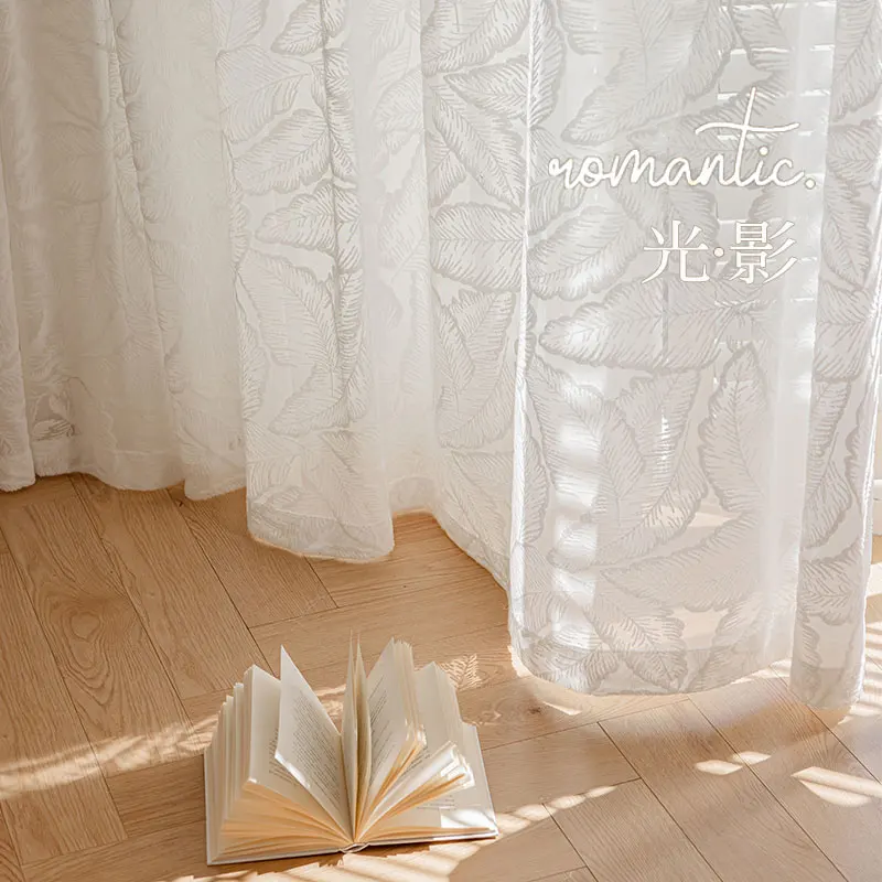 

Translucidus White Tulle Curtains For Living Room Bedroom Luxury Embossed Leaves Sheer Curtain for Kitchen Home Decor Custom
