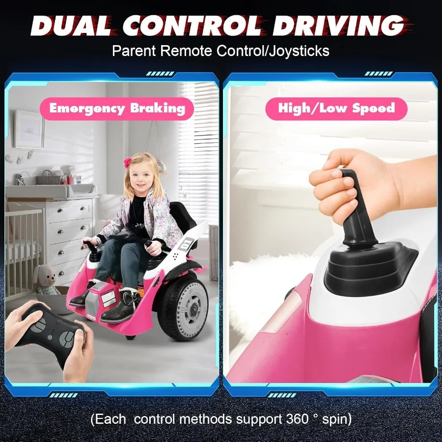 รถบั๊มพ์สำหรับเด็ก ความเร็วสูงสุด 3.5 ไมล์ต่อชั่วโมง ของเล่นไฟฟ้า 24 โวลต์ พร้อมรีโมทสำหรับผู้ปกครอง 3 ระดับความเร็ว หมุนได้ 360 องศา ° สปิน, เพลงบลูทูธ, อีเล็คทริคบัม