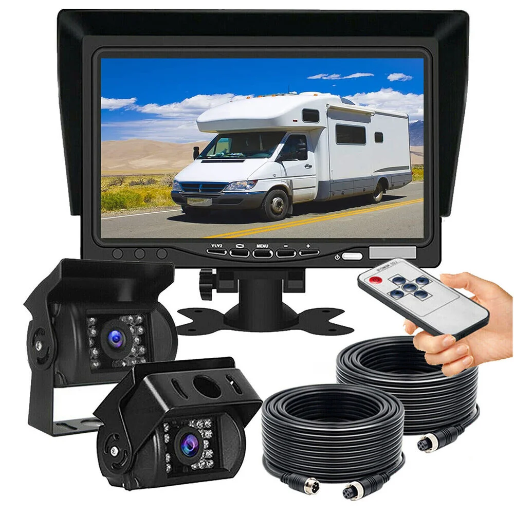 

7" Monitor Heavy Duty CCD Rear View Camera + 2x 15m 4PIN Cable Reverse Cam Kit