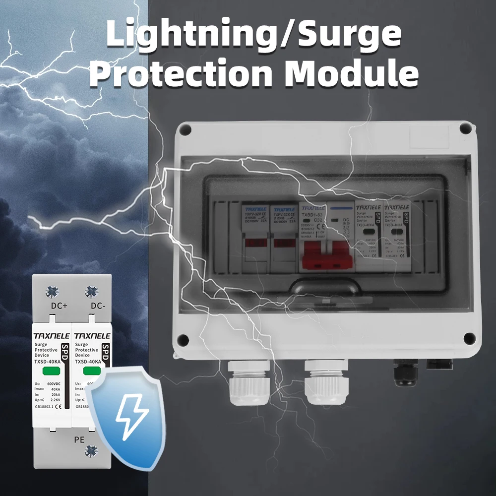 Solar photovoltaic PV DC Combiner Box Surge Lightning Protection 1 input 1 out DC 600V Fuse MCB SPD HT Waterproof Box IP65