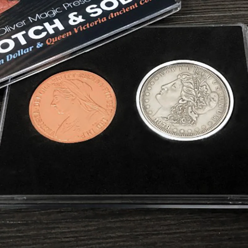 Scotch & Soda by Oliver Magic Tricks (Morgan Dollar and Queen Victoria Ancient Coin) Close Up Illusions Mentalism Gimmicks Props