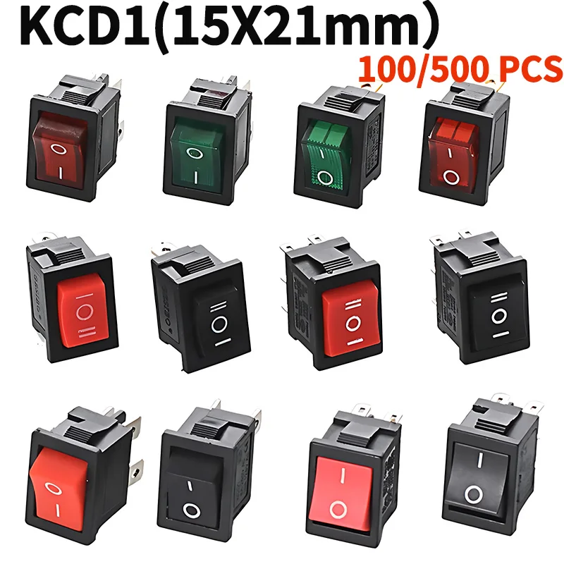 

100PCS/LOT KCD1 Boat Car Rocker Switch 21x15mm Black ON-OFF/ON-OFF-ON 2Pin/3Pin/4Pin/6Pin Red Green Black 6A/250V AC 10A/125V AC