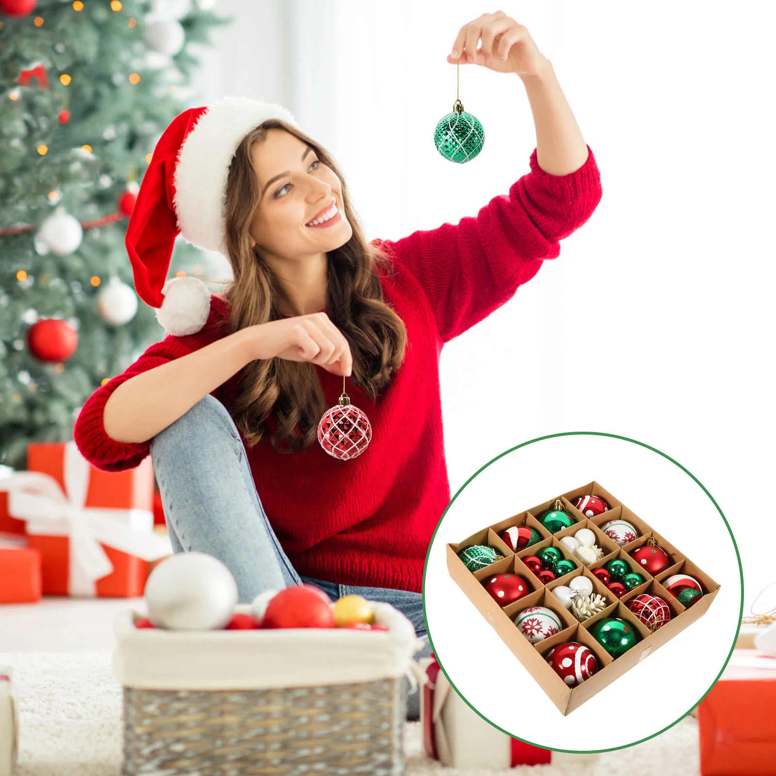 

42Pcs Xmas Tree Hanging Ornaments Colorful Christmas Balls Decor for Holiday Party Background Props Teens Gift Family Friends