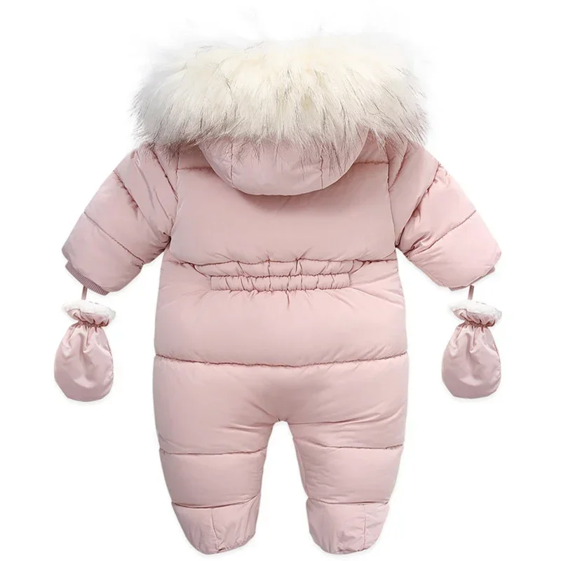 0-24M Newborn Baby Girl Clothes Winter Cotton Baby Romper With Gloves Children's Jumpsuit Hooded Plus Velvet Infant Clothing Set