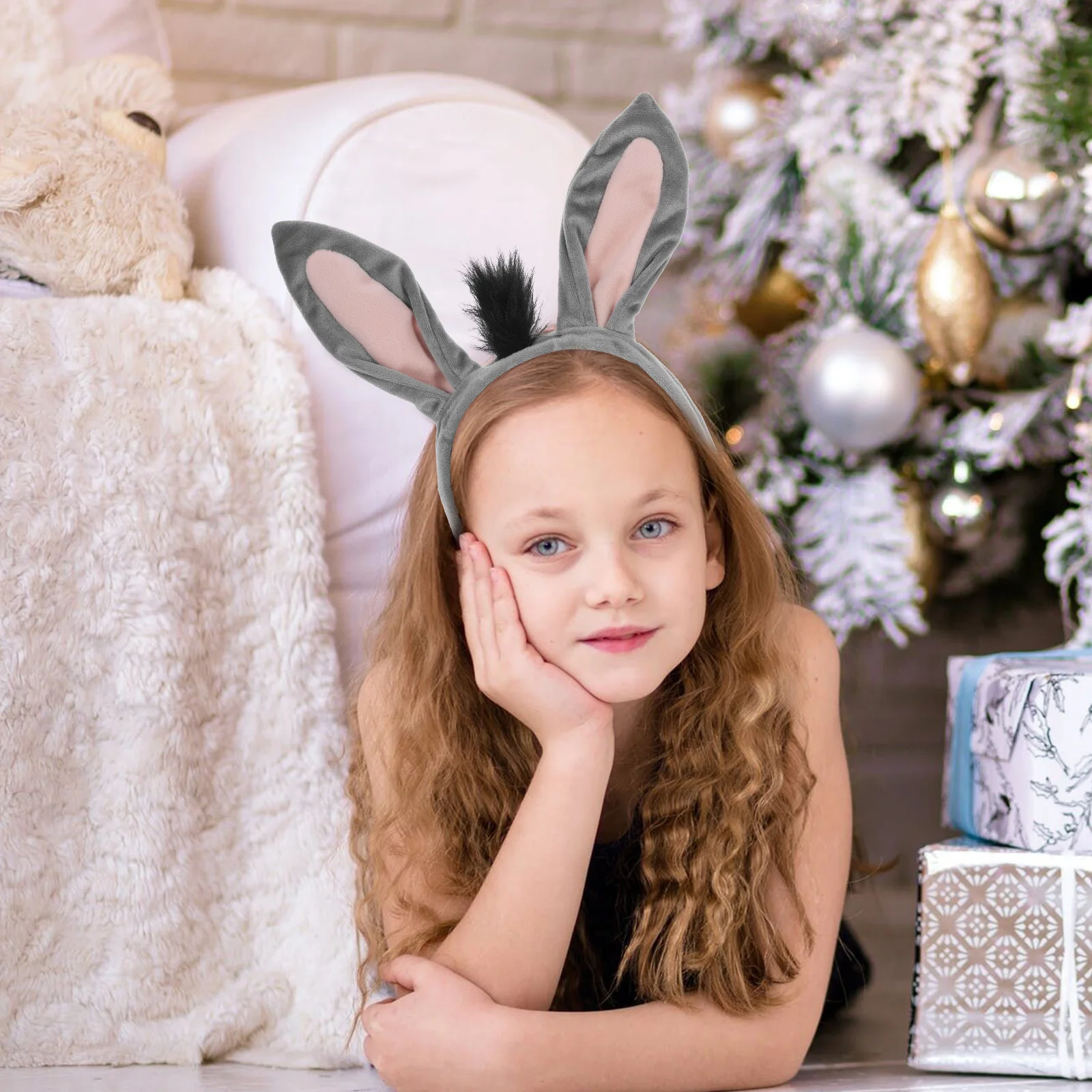 1 Set Burro Fascia Coda Guanti Bowtie Accessori per costumi animali per bambini Ragazze Cosplay Party Dress Up Puntelli Fascia per orecchie