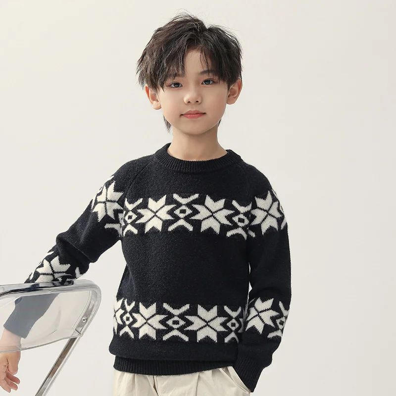 Fashion  O-Neck 100%  Merino Wool  Sweater  Autumn And Winter  Pullover Long Sleeve Knitwear Basic  Children's Clothing Tops view 3
